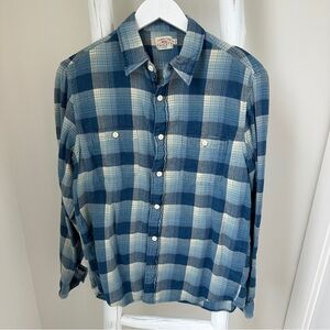 Faherty Blue and White Plaid Button-Down Lightweight Flannel Shirt Size M